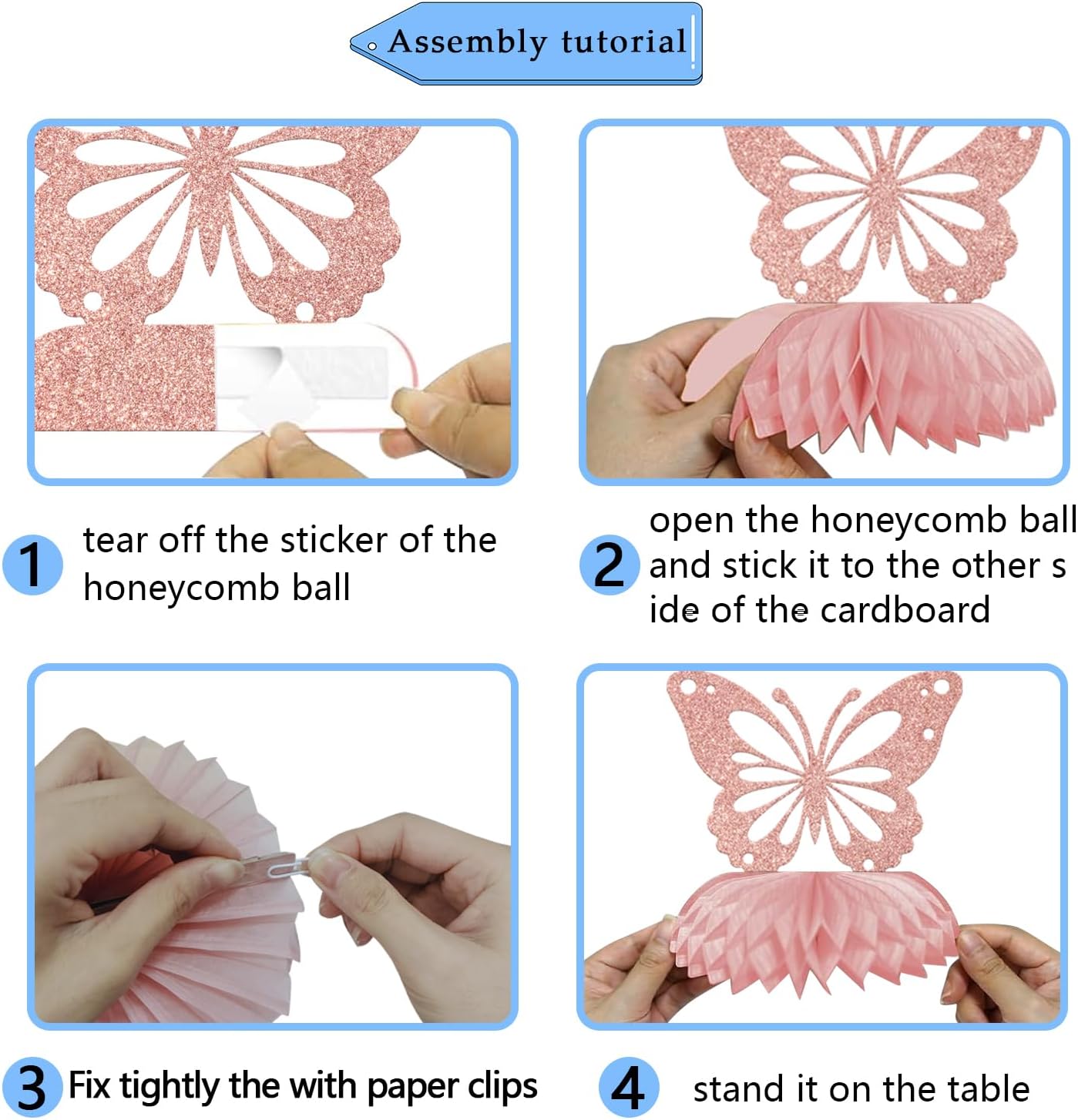 Butterfly Honeycomb Centerpieces, Butterfly Themed Baby Shower Party Decorations, Baby Girl Gender Reveal Party Table Toppers Supplies 8 Pcs Rose Gold (Double Sided Glitter Paper)…