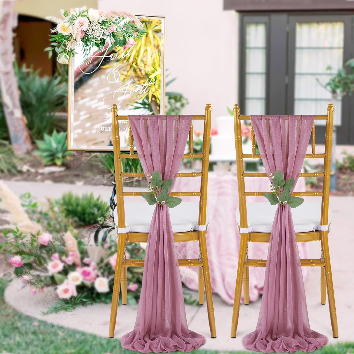 QueenDream Light Blue Sashes Chair Aisle Decorations: 24 Pack Baby Shower Chair Cover 8FT Long Tulle Draping Fabric Wedding Reception Church