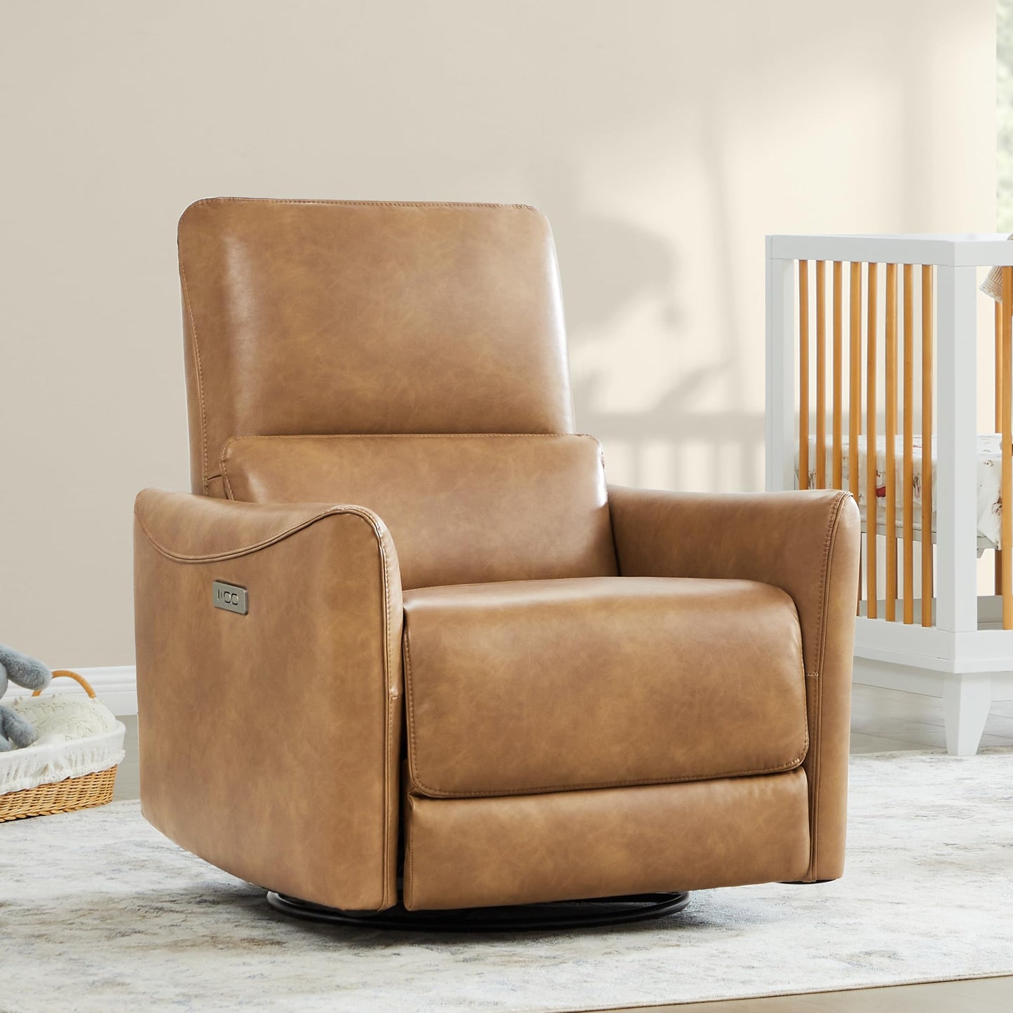 CHITA Power Recliner Chair Swivel Glider, FSC Certified Upholstered Living Room Nursery Reclining Sofa Chair with Lumbar Support, Linen