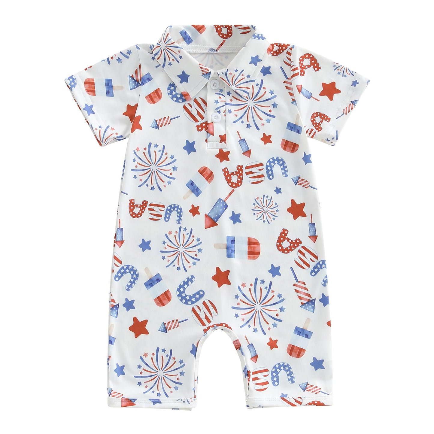 Baby Boy Rompers Half Button-up Jumpsuit Short Sleeve Bodysuit Summer Clothes