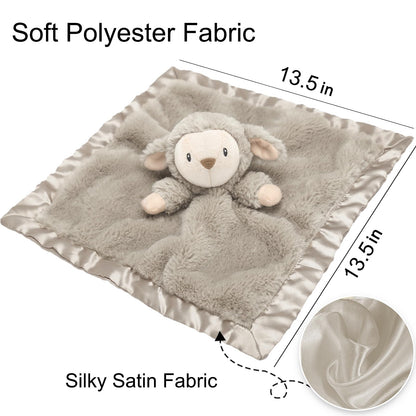 Lamb Security Blanket for Babies, Super Soft Fluffy Snuggle Toy for Newborn Boys and Girls, Stuffed Animal, Pink 13.5 Inch