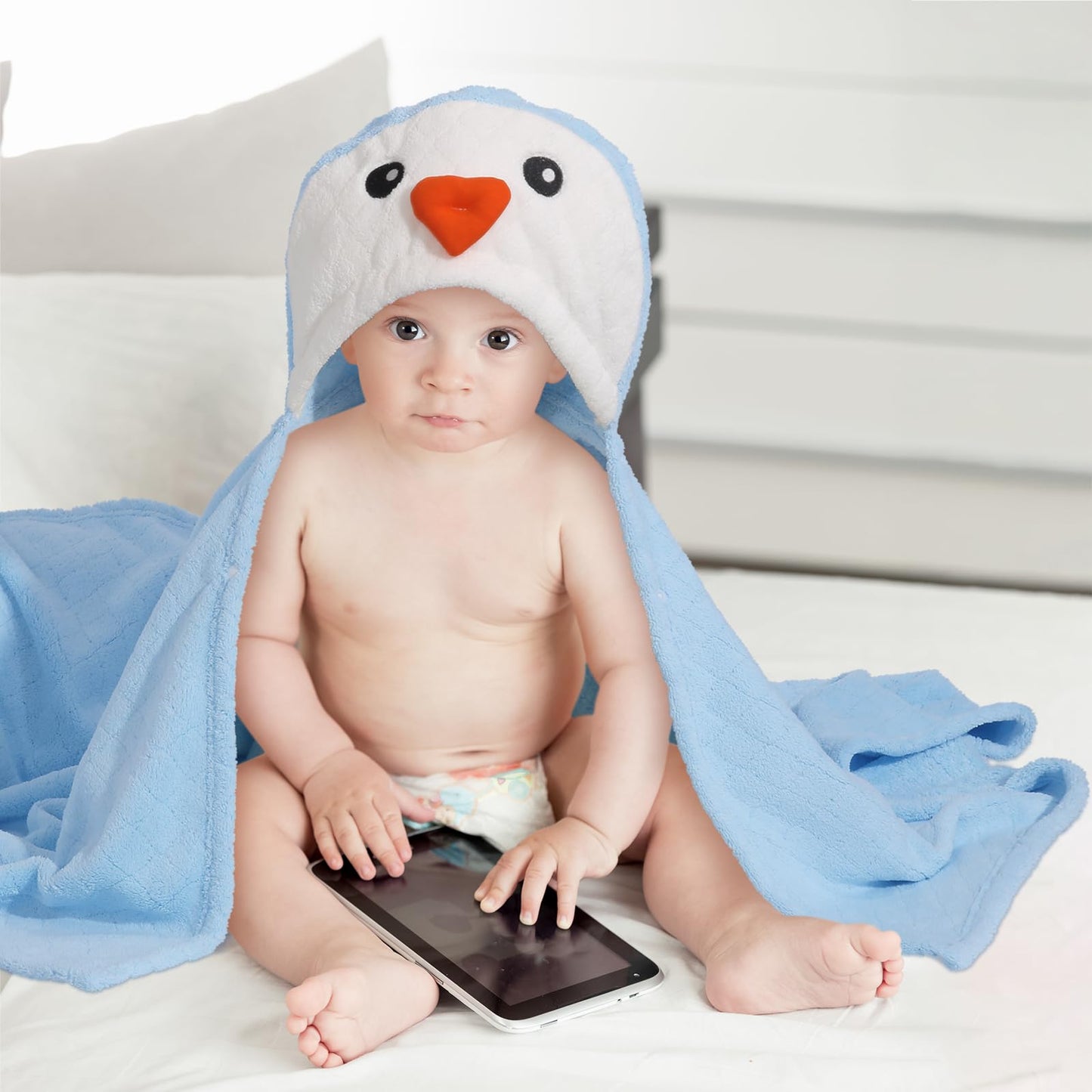 Hooded Baby Towels Boy for 0-6 Years, 50"x 32" Extra Large Toddler Bath Towels with Hood for Boys & Girls, 2-Pack Absorbent Thick Soft Gift for Kids Yellow Lion & Orange Monkey
