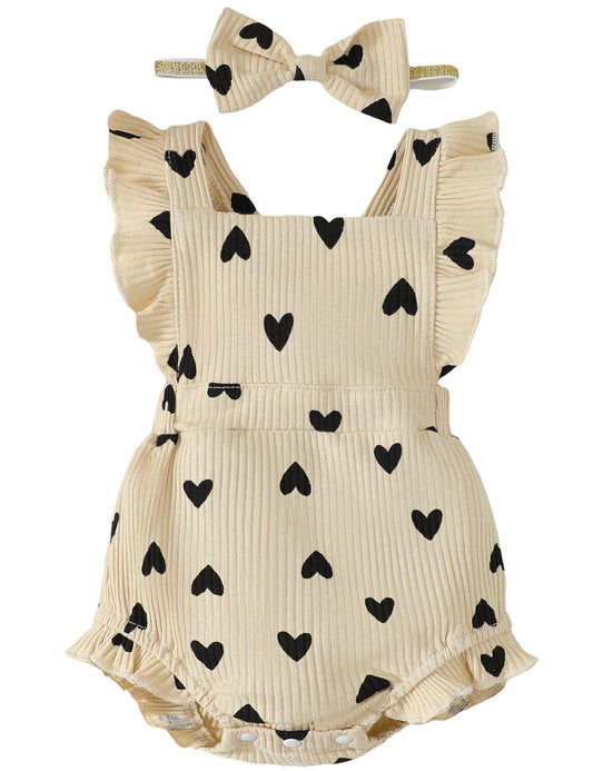 Fullfamous Baby Girl Ruffled Jumpsuit and Headband Set