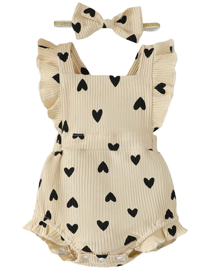 Fullfamous Baby Girl Ruffled Jumpsuit and Headband Set