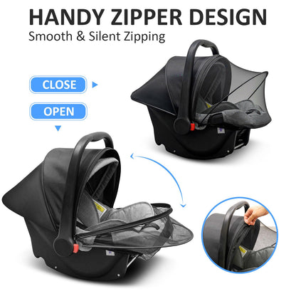 Universal Car Seat Canopy, Baby Car Seat Cover, Mosquito Net with Sunshade & Zipper - Breathable Mesh Infant Bug Net for Baby | Elastic Edge, Portable & Machine Washable