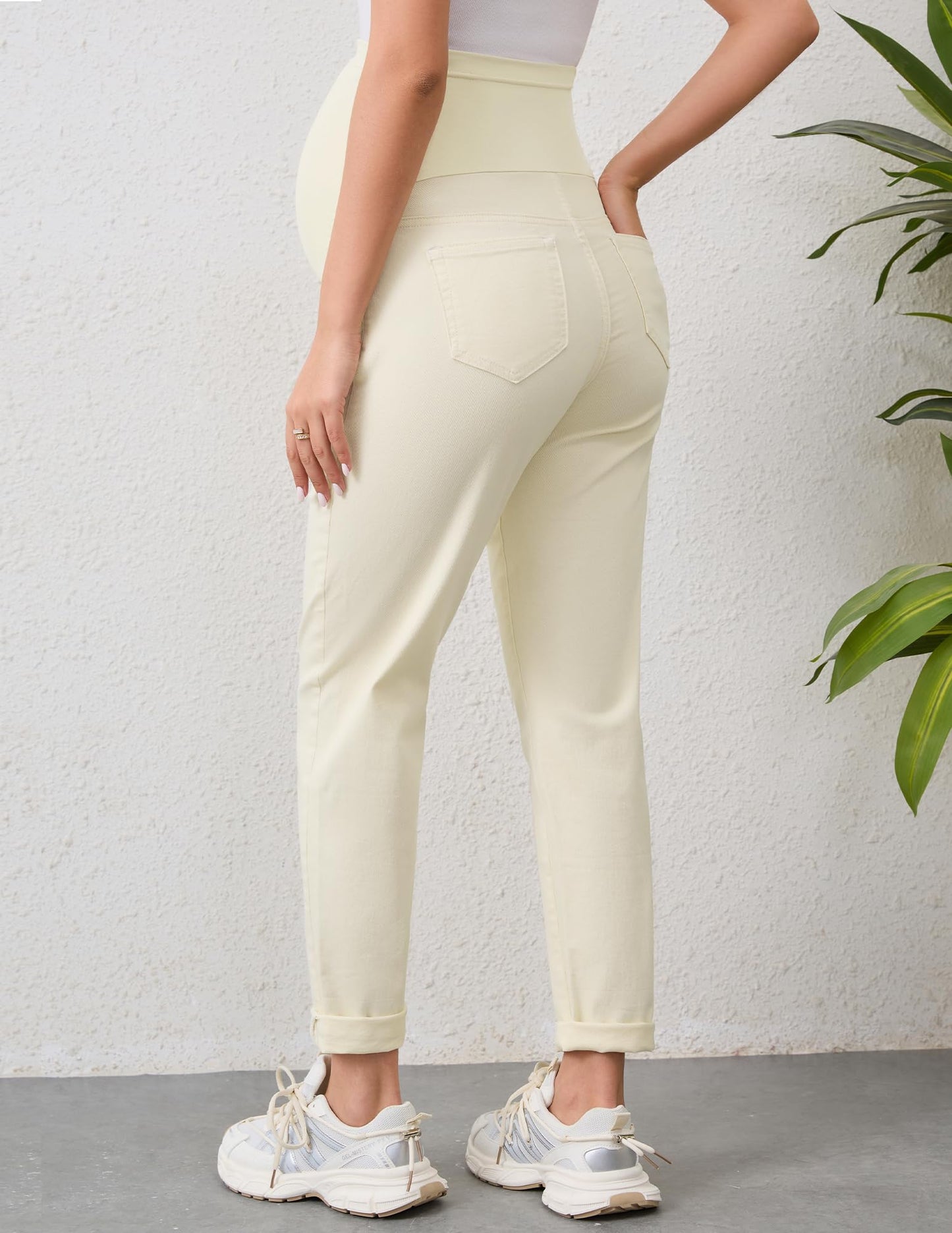 POSHGLAM Women's Maternity Jeans Over Belly Comfy Stretch Boyfriend Jeans Loose Pregnancy Pants, S-XXL