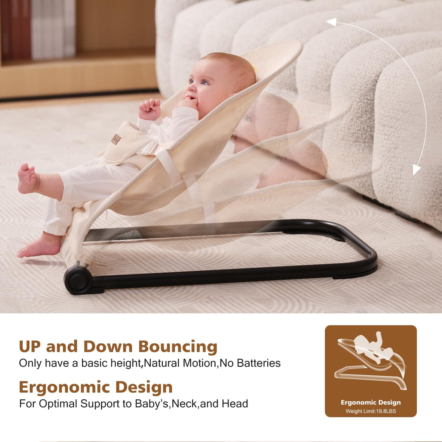 Baby Bouncer,Baby Bouncer Seat,Portable Infant Bouncer with 3-Point Safety Harness,Ergonomic Bouncy Seat, Newborns Bouncer for Babies 0-6 Months up to 20lbs,ASTM-Certified(Pink)