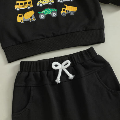 Fernvia Baby Boy Fall Winter Clothes Toddler Kids Solid Outfits Vehicle Long Sleeve Sweatshirt Tops + Joggers Pants Set