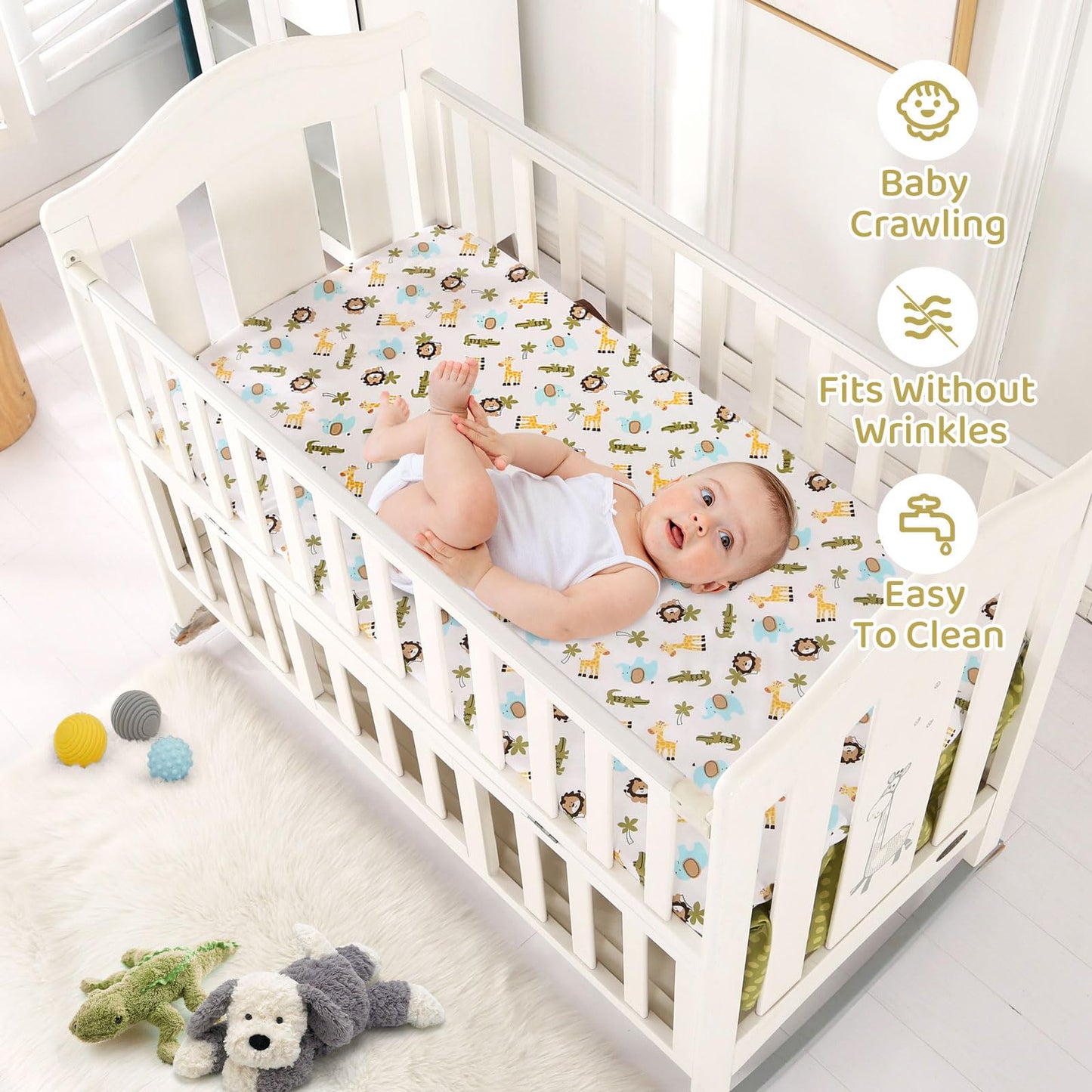 Wowelife Safari Crib Bedding Set, 3 Piece Safari Baby Bedding Set Brown, Premium Baby Crib Bed Set, Breathable and Soft for Baby Boy and Girl