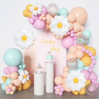 168Pcs Daisy Balloon Arch Garland Kit, Pastel Blue Orange Yellow Purple Confetti Daisy Wild Flower Balloons for Boho Two Groovy One Birthday Floral Girl Baby Shower Spring Wedding Party Decorations