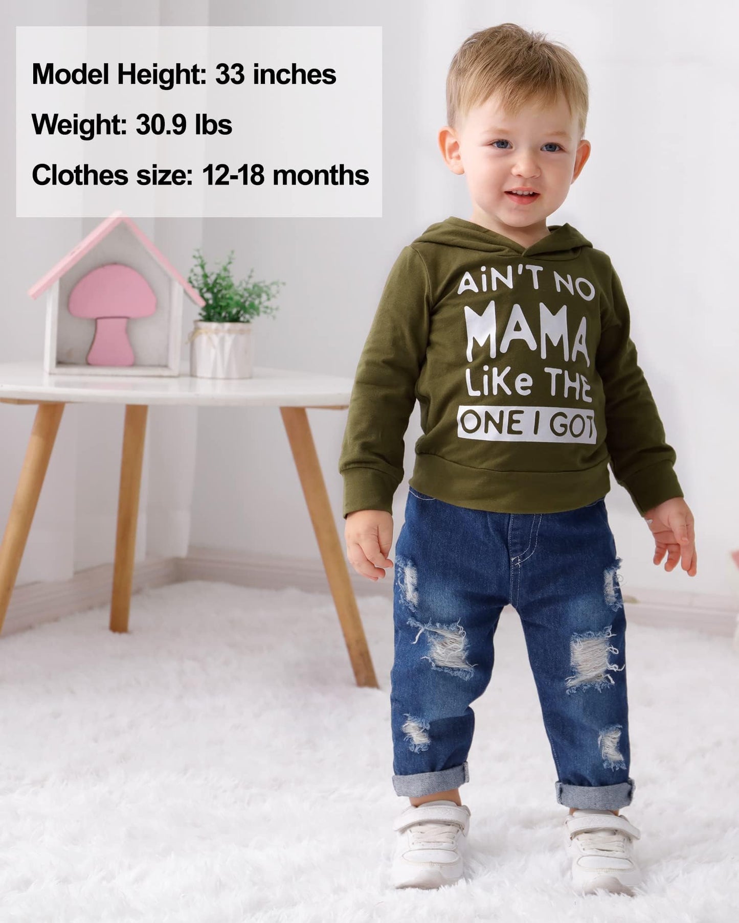 WESIDOM Baby Boy Clothes, Long Sleeve Printing Hoodie With Jeans Pants Outfits Set