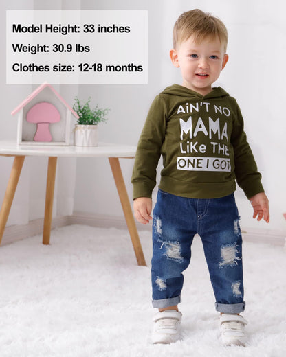 WESIDOM Baby Boy Clothes, Long Sleeve Printing Hoodie With Jeans Pants Outfits Set