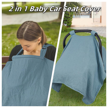 2 in 1 Muslin Infant Car Seat Cover, Multi-Purpose Breastfeeding Covers for Nursing, Breathable Carseat Cover for Baby Girls, Green