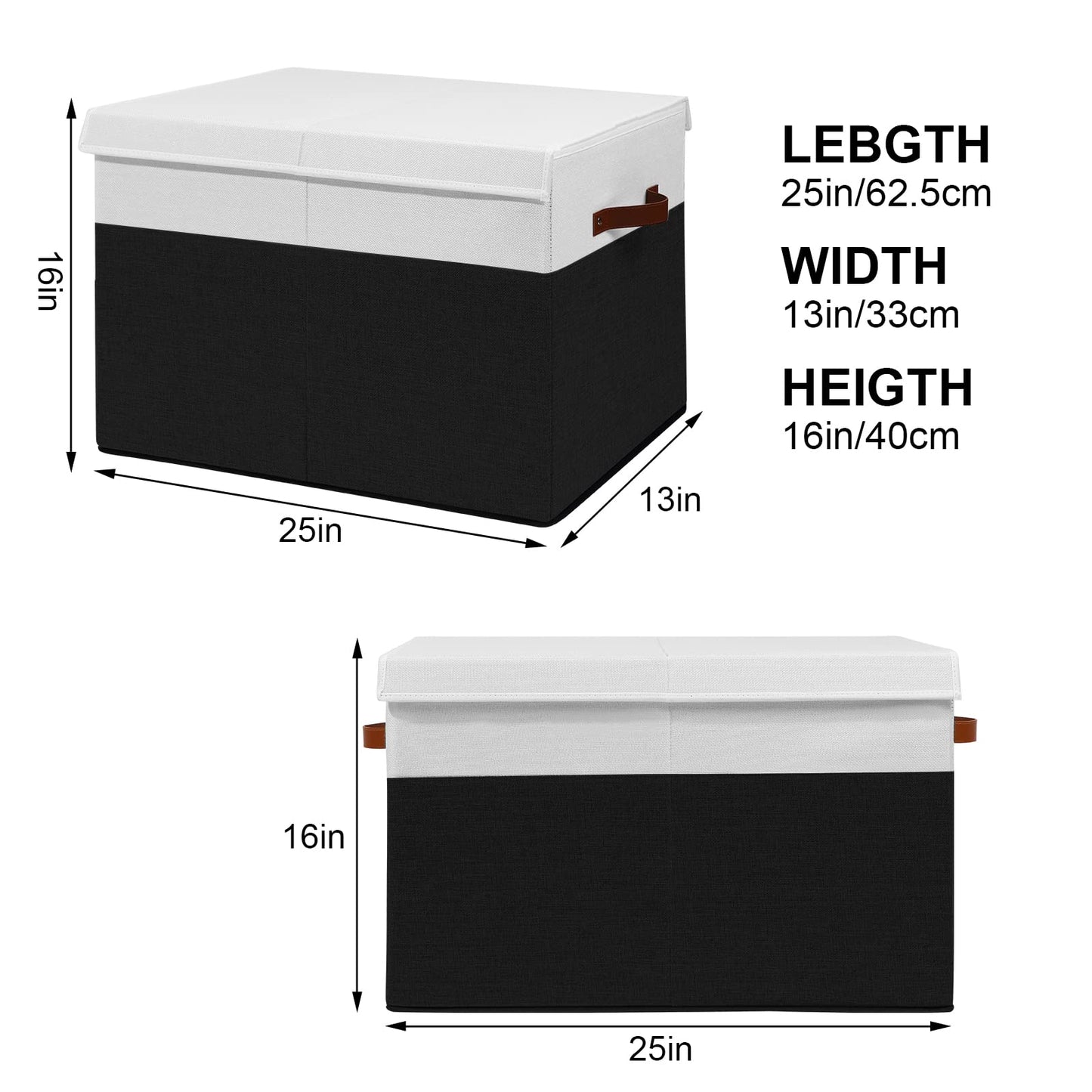 Large Toy Storage Box with Lid, Sturdy Toys Storage Chest Bin Organizer Basket with Dividers for Kids, Boys, Girls, Nursery, Closet, Bedroom, Playroom 25"x13" x16" (Beige and White)