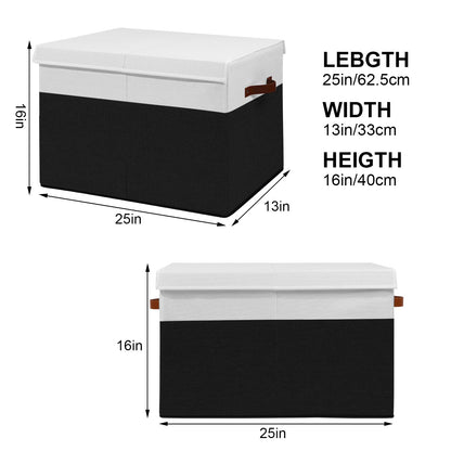 Large Toy Storage Box with Lid, Sturdy Toys Storage Chest Bin Organizer Basket with Dividers for Kids, Boys, Girls, Nursery, Closet, Bedroom, Playroom 25"x13" x16" (Beige and White)
