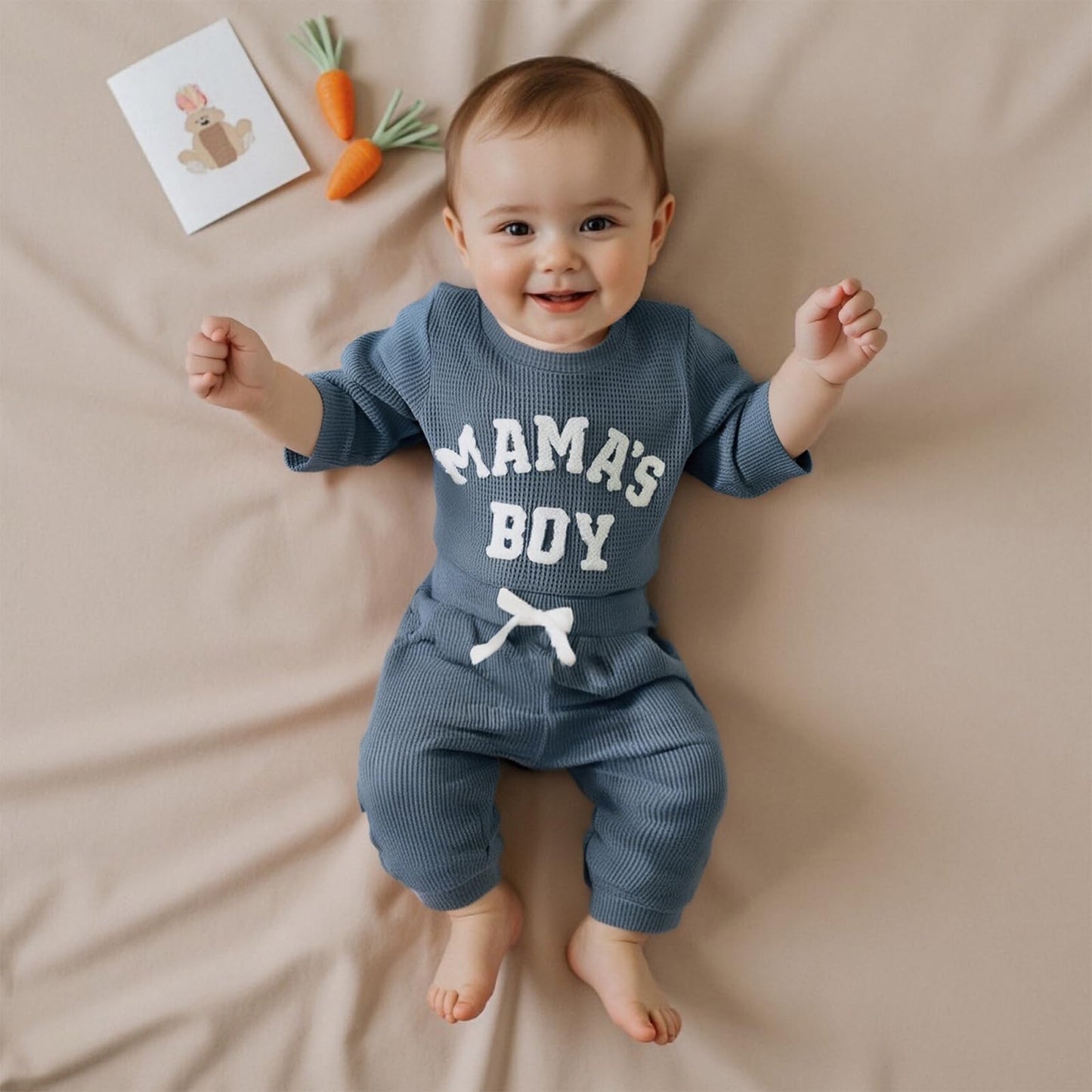 Douhoow Baby Boy Clothes Letters Embroidered Baby Sweatshirt Romper Waffle Pants Set Infant Boy Fall Winter Outfits