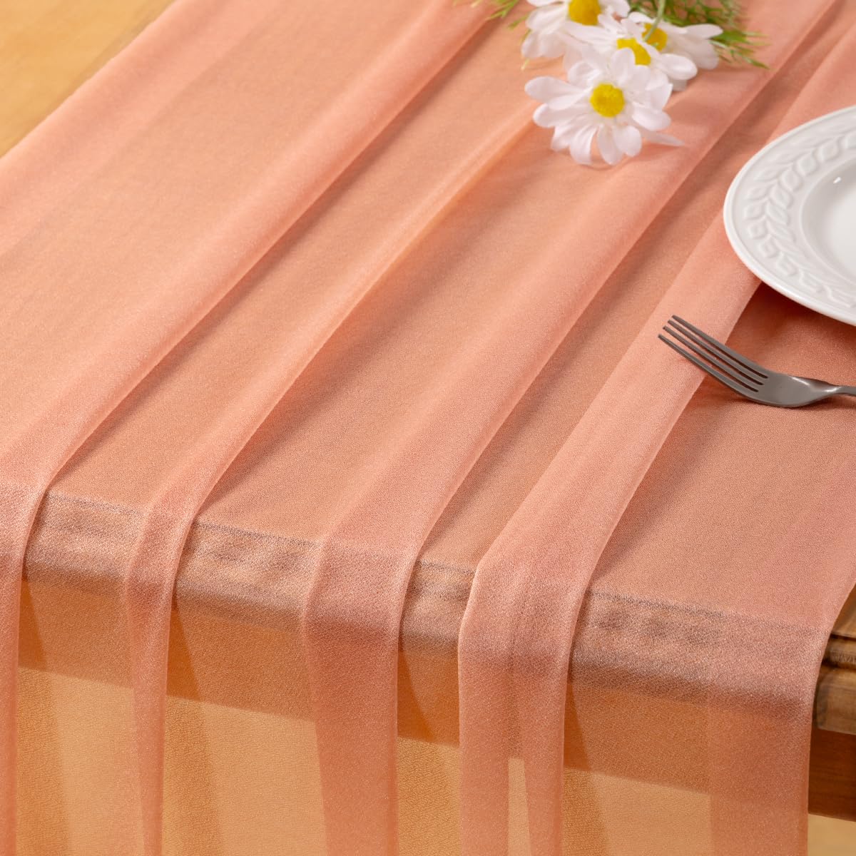 Socomi Blush Pink Gauze Table Runner Chiffon Like Wedding Table Runner 120 inches Long Boho Rustic for Bridal Shower Decorations Baby Shower