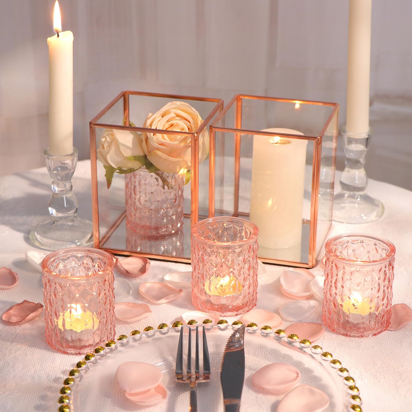 24pcs Pink Votive Candle Holders, Girl Baby Shower Decorations, Tealight Candle Holder for Valentine's Day, Wedding, Brithday Party, Table Centerpiece