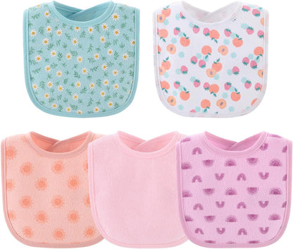 The Peanutshell Baby Girl Terry Bib Set of 10-100% Cotton, Soft, Absorbent Baby Bibs for Girls, Toddler Baby Girl Bibs Set, Newborn & Infant Bib - Rainbow Floral