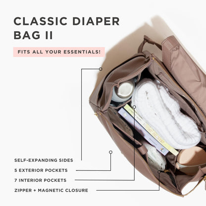 Freshly Picked Classic II Diaper Bag Backpack, Wipeable Vegan Leather With Changing Pad (Sage Green V2)