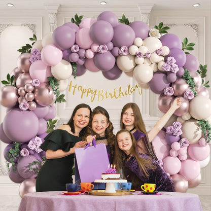Lavender Balloon Garland Arch Kit, 130pcs Pink and Purple Balloon Arch Kit with Dusty Purple Light Pink Sand White Metallic Rose Gold Balloons for Birthday Wedding Butterfly Baby Shower Decorations