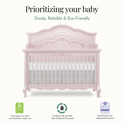 Evolur Aurora 5-in-1 Convertible Crib in Ivory Lace, Greenguard Gold Certified, Features 3 Mattress Height Settings, Sturdy and Spacious Baby Crib, Wooden Furniture