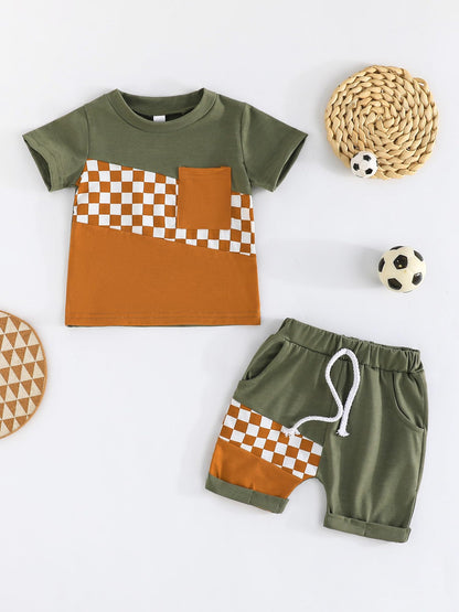 SUREPOCH Baby Boy Clothes Set Summer Toddler Short-Sleeve Shirt & Elastic Waist Shorts Set For Baby Boy Outfits