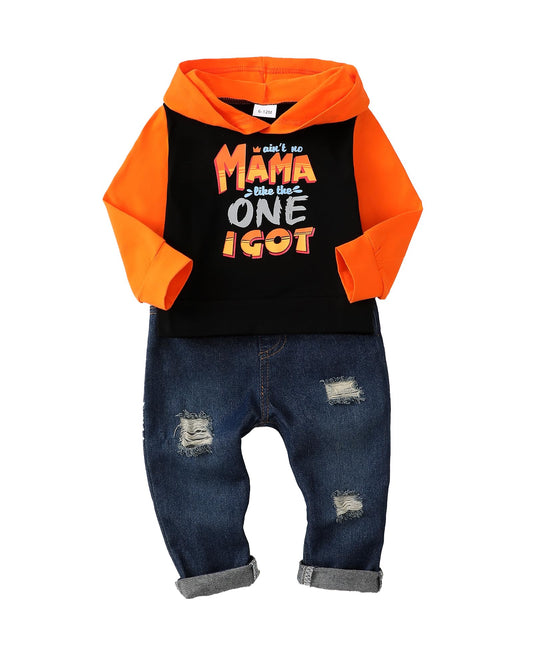 NZRVAWS Baby Boy Clothes Toddler Boy Outfit 2 3 4T 6 12 18 24 Month Fall Winter Hoodie Ripped Jeans Clothing