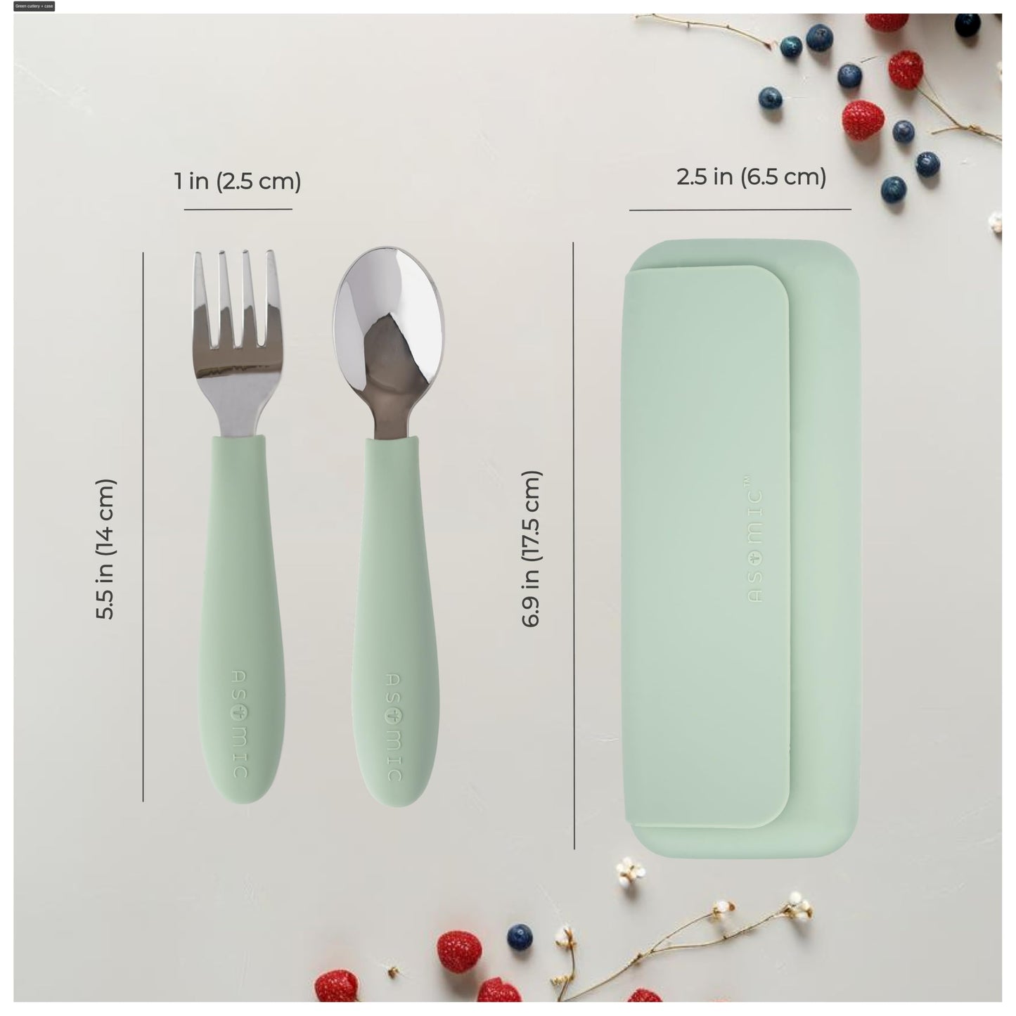 ASOMIC 316 Stainless Steel Utensils Set with Silicone Handle & Travel Case for Toddlers & Kids, Children Spoon, Fork & Case for Daycare, Preschool, School & Baby Meals – BPA-Free, Dishwasher Safe