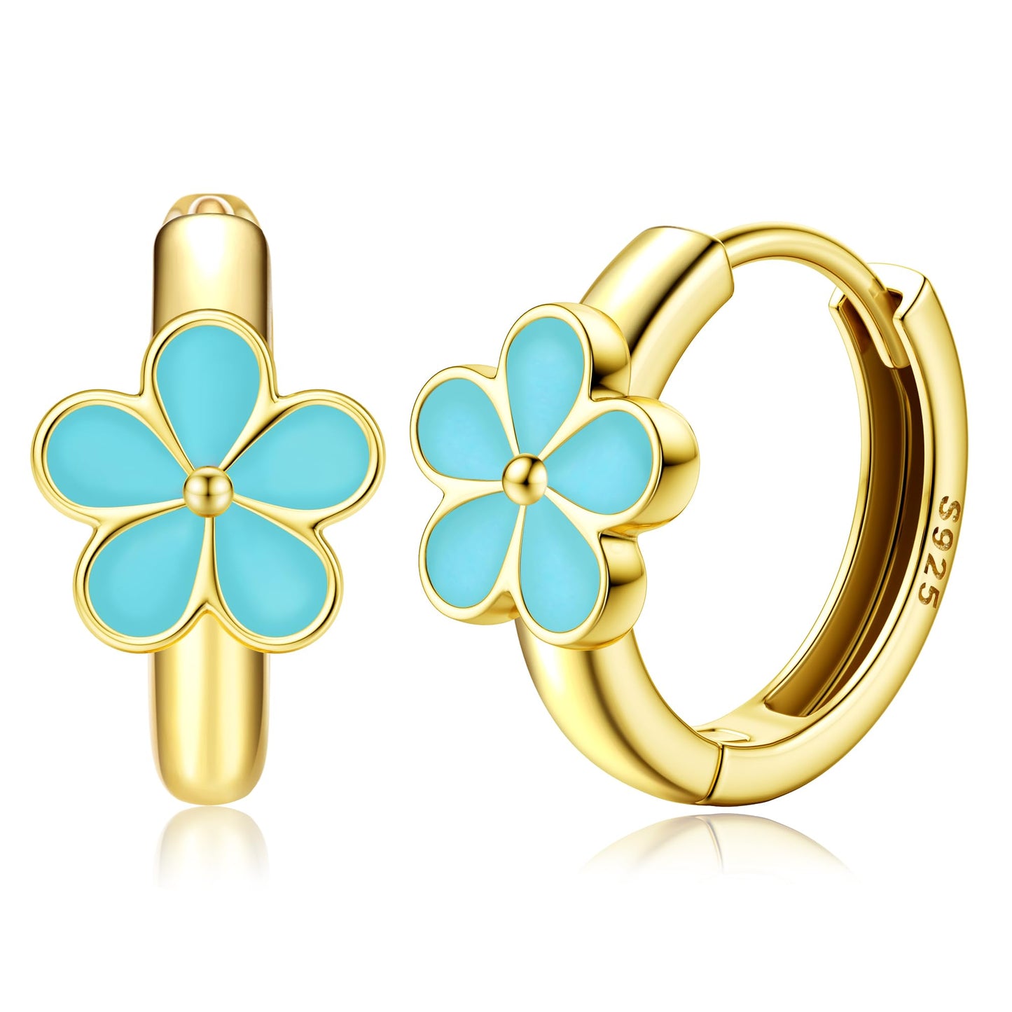 MILACOLATO 925 Sterling Silver Small Hoop Earrings Toddler 18K Gold Plated Huggie Hoop Earrings Daisy Flower Hoop Earrings for Women Hypoallergenic Earrings for Sensitive Ears