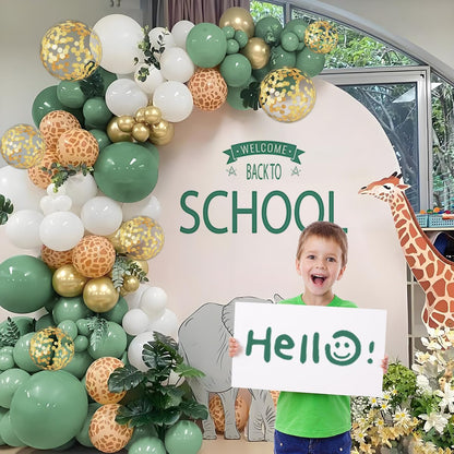 155Pcs Sage Green White Gold Balloon Garland Arch Kit with Gold Confetti Balloons for Graduation Baby Shower Decor Happy Birthday Party Wedding Jungle Decorations