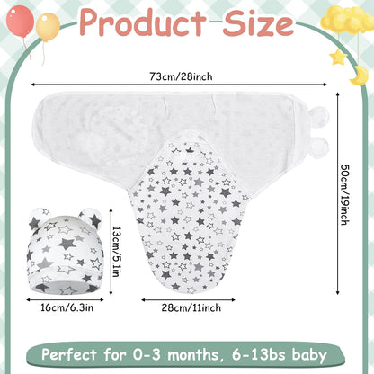 Ramede 6 Pack Baby Swaddle Blanket with Hats Sleep Swaddle for 0-3 Months Newborn Sacks Soft Cotton Wearable for Boy Girl