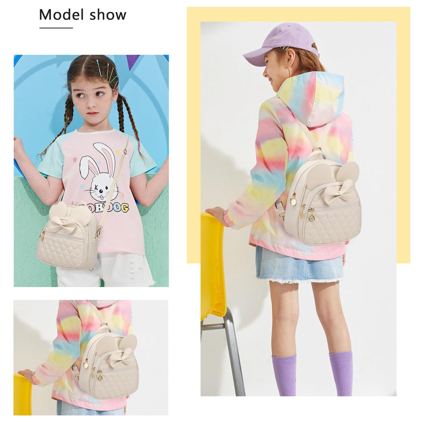 KL928 Girls Bowknot Polka Dot Cute Mini Backpack Small Daypacks Convertible Shoulder Bag Purse for Women