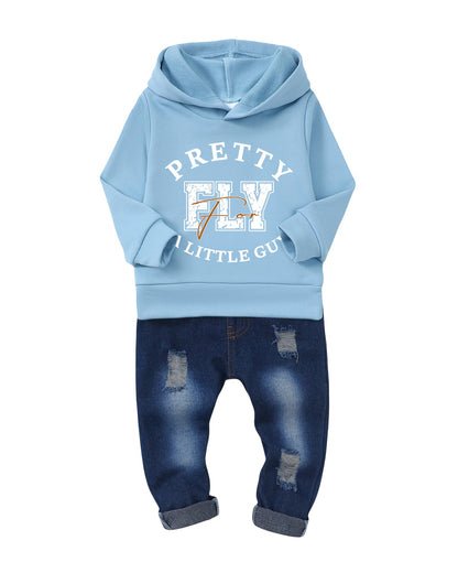 NZRVAWS Baby Boy Clothes Toddler Boy Outfit 2 3 4T 6 12 18 24 Month Fall Winter Hoodie Ripped Jeans Clothing