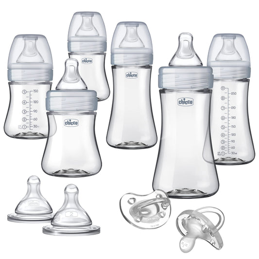 Chicco Duo 5oz. Hybrid Baby Bottle with Invinci-Glass Inside and Plastic Outside | Dishwasher, Bottle Warmer, and Electric Sterilizer Safe | Intui-Latch Nipple | Clear/Grey, 2pk