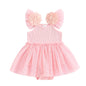 Hnyenmcko Newborn Baby Girl Summer Romper Dress Infant Fly Sleeve Flower Embroidery Mesh Tulle Skirt Hem Ribbed Bodysuit