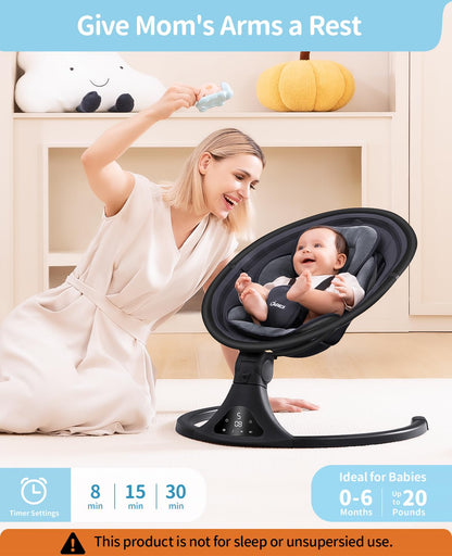 LAREX Baby Swing to Toddler Electric Infant Swing Portable for Newborn Boy Girl, 5 Sway Speeds with Remote Control, 12 Preset Melodies and Bluetooth, 0-6 Months Max 20 Lbs(Dark Wood Grain)