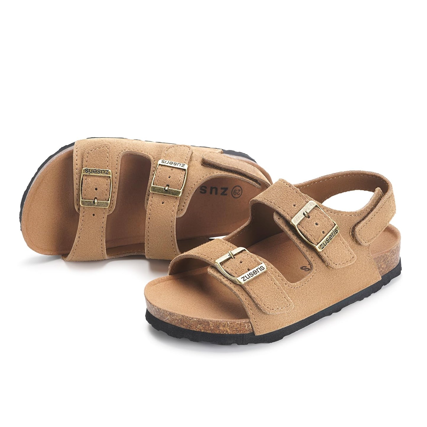 ZUSERIS Kids Toddler Sandals Boys Girls Cork Footbed Sandal Comfort Double Buckle Slip On Slippers with Adjustable Back Strap