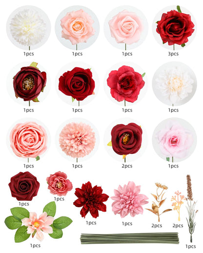 Artificial Flowers Combo for DIY Wedding Bouquets Combo Centerpieces Arrangements Party Bridal Baby Shower Home Decorations-Blush Pink