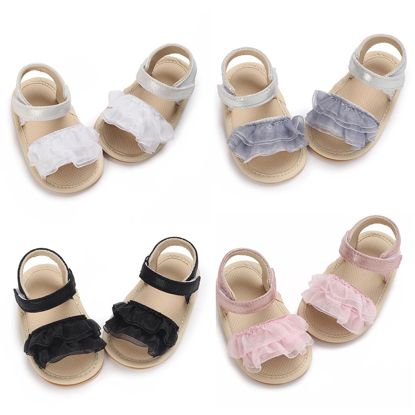 Timatego Infant Baby Girls Summer Sandals Anti-Slip Soft Sole with Flower Toddler First Walkers Crib Dress Shoes
