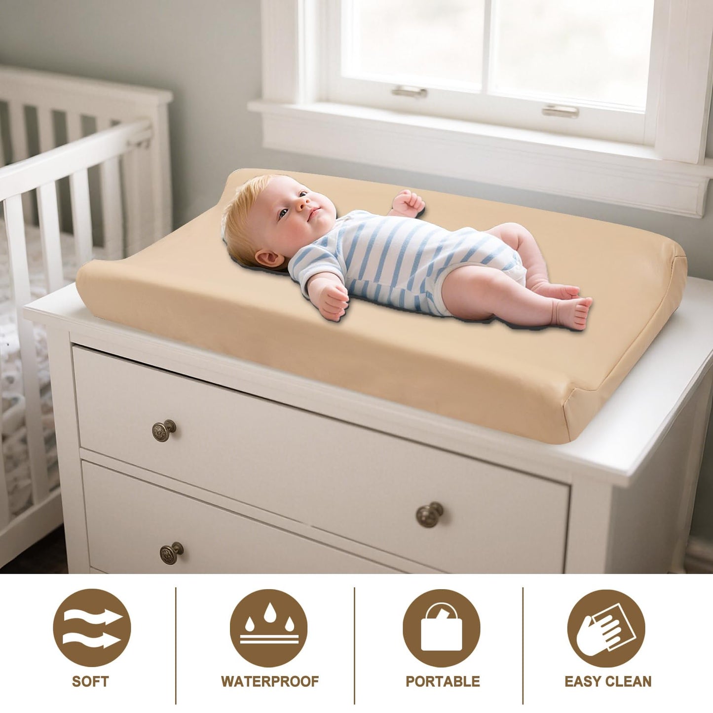 Owlowla Changing Pad Cover,Waterproof Changing Pad Covers-Soft Leather Diaper Changing Table Cover,Fits Standard Changing Pads for Baby Boy Girl（Brown）