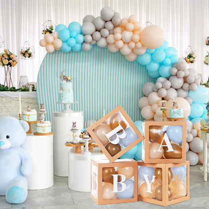Zhanmai Baby Boxes for Bear Baby Shower Decoration with 4 Letters 36 Balloons 4pcs Transparent Clear Balloon Box Blocks for Boy Girl Balloon Boxes Gender Reveal Party Favors (Brown, Apricot, Blue)