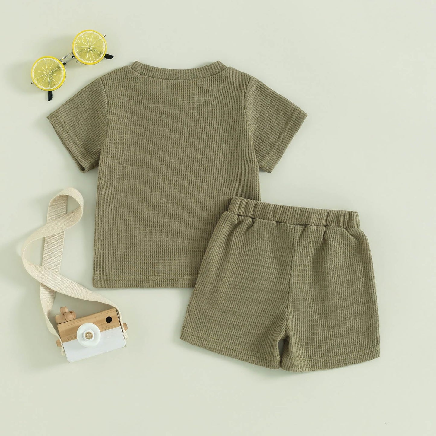 Toddler Baby Boy Summer Clothes Embroidered Waffle Short Sleeve T-Shirts Elastic Shorts Newborn Infant Boy Outfits