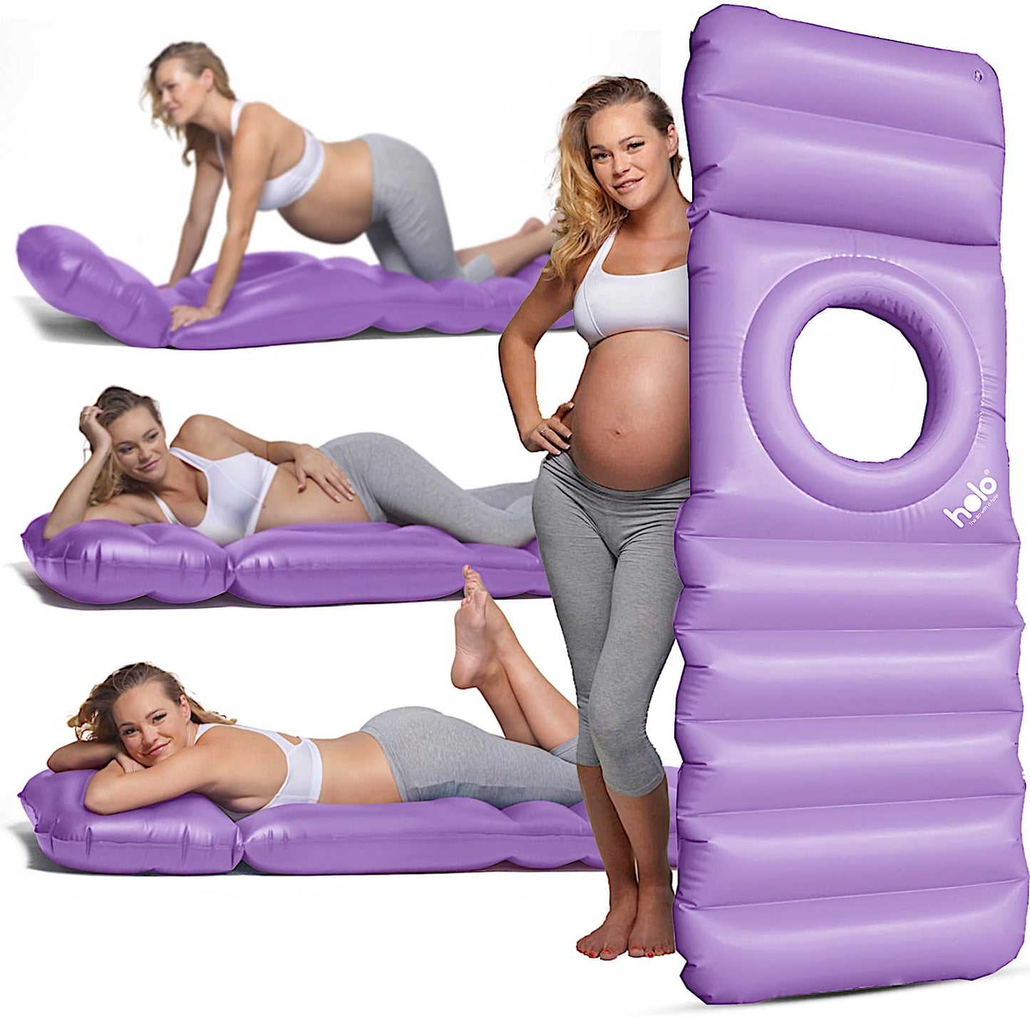HOLO The Original Inflatable Pregnancy Pillow - Full Body Maternity Airbed/Float with Hole for Tummy - Sleeping Support & Comfort - Say Goodbye to Pregnancy Related Aches and Pains (White Sand)
