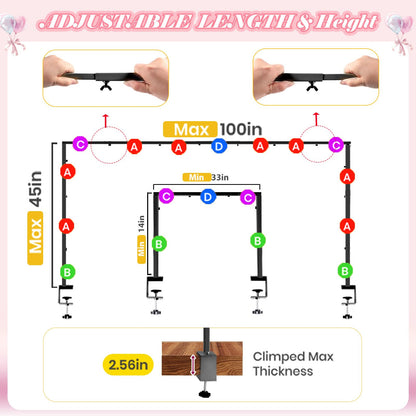 Over The Table Rod Stand with Clamps,Black 33"-100" Adjustable Table Top Frame Backdrop Stand Table Balloon Stand for Wedding Halloween Birthday Party Birthday Christmas Baby Shower Decor