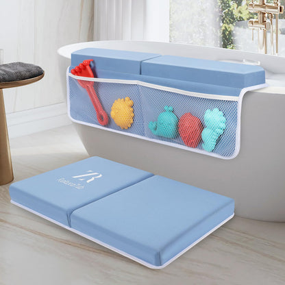Bath Kneeler and Elbow Rest Pad Set - 2 inch Comfortable Thick Baby Bath Kneeler Pads, with Toy Organizer Pockets - Quick Drying, Foldable, Non-Slip for Baby and Toddler Bathing (Pink)