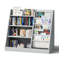 White Kids Bookshelf Wood Toy Storage Organizer Cabinet Children Bookcase Toddler Baby Sling Book Rack 3 Cube Bins Fabric Drawers for Playroom Bedroom Nursery School