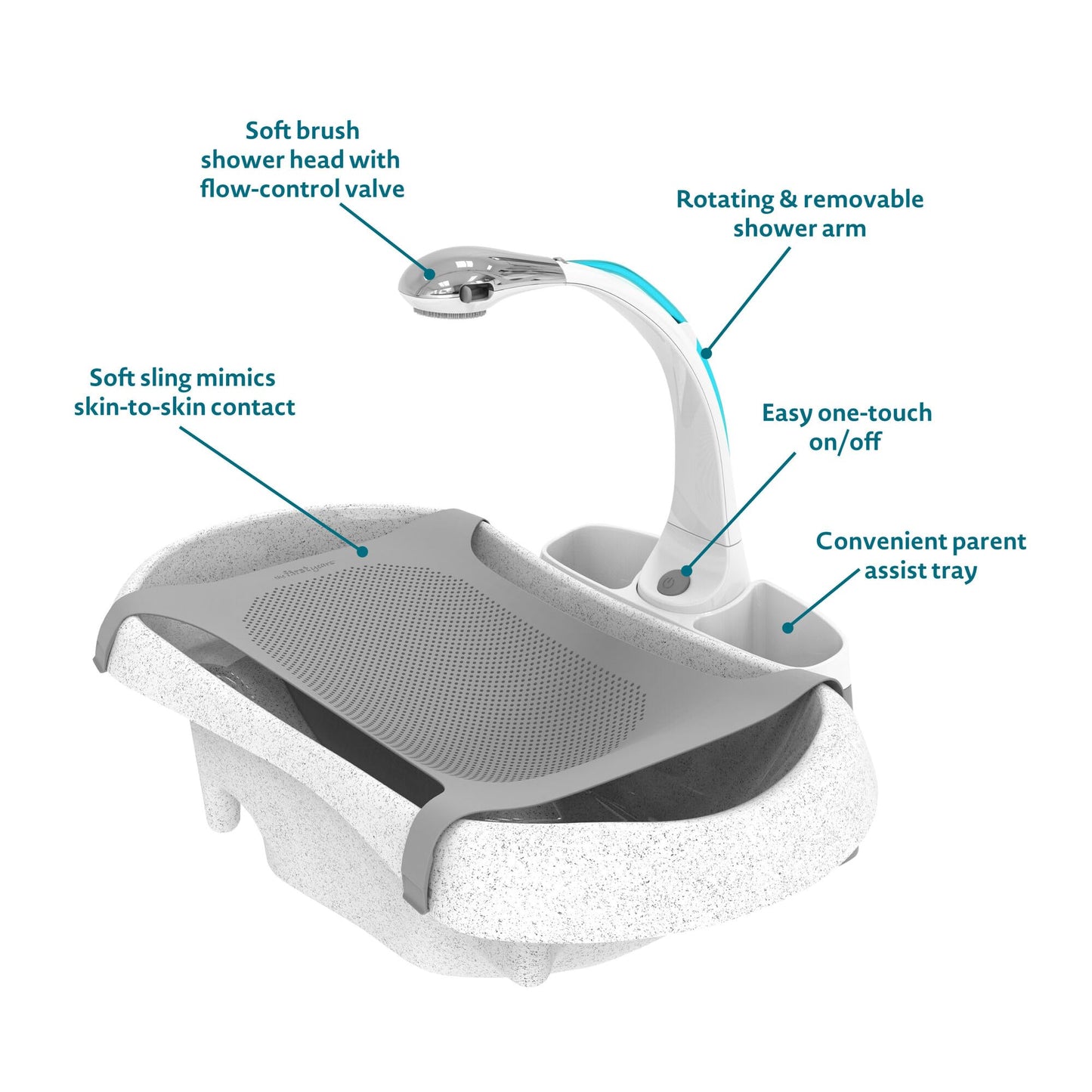 The First Years Rain Shower Baby Bath Tub Set - Includes Convertible Bath Tub and Sling with Soothing Spray - Baby Bath Seat and Spa for Newborn to Toddler - Baby Bath Essentials
