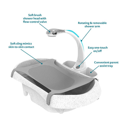 The First Years Rain Shower Baby Bath Tub Set - Includes Convertible Bath Tub and Sling with Soothing Spray - Baby Bath Seat and Spa for Newborn to Toddler - Baby Bath Essentials