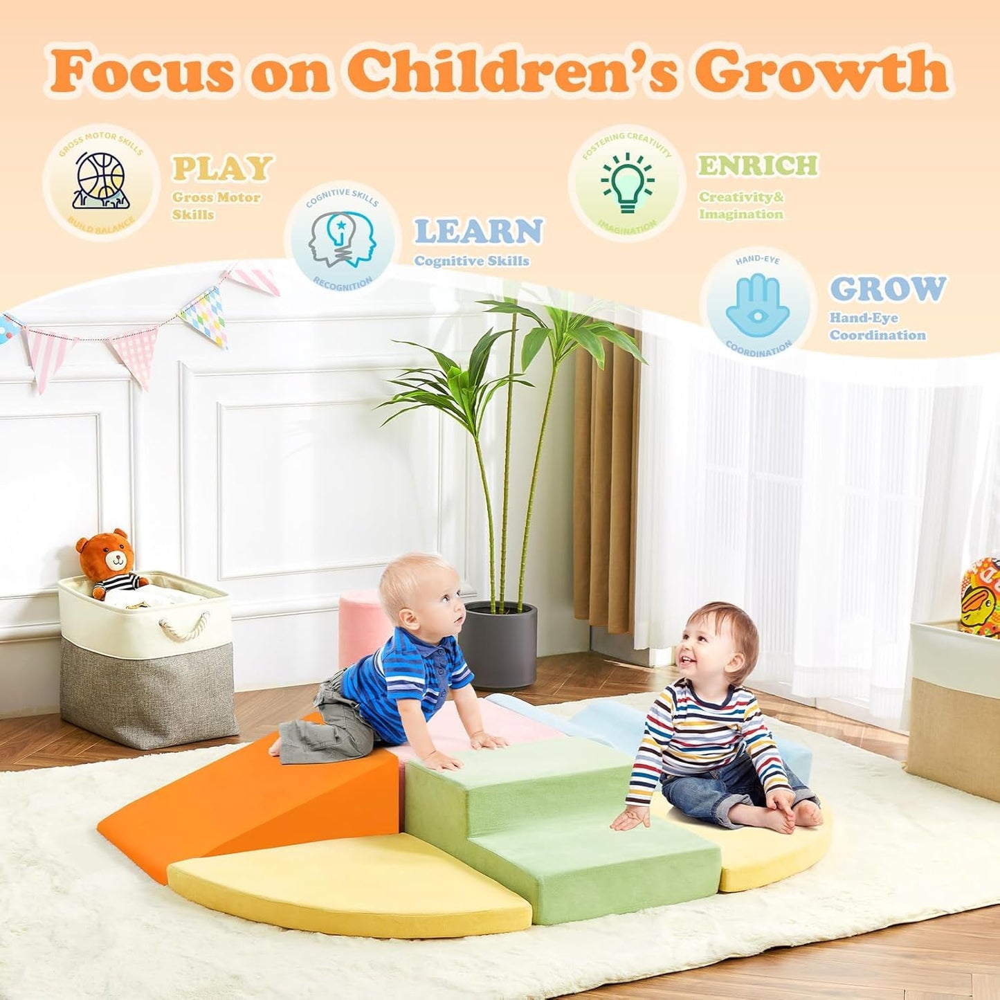 Climbing Toys for Toddlers, Toddler Climbing Toys Indoor, 7-Piece Soft Foam Climbing Blocks Set, Toddler Playtime Corner Climber Indoor Foam Play Gym for Climbing Crawling and Sliding